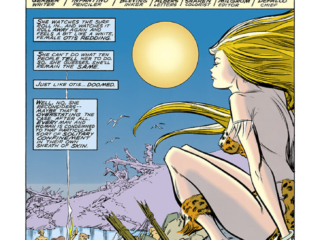 Marvel Fanfare #56. Shanna the She-Devil in &ldquo;Crimes of Pride!&rdquo;, pg. 1; pencils, Carmine Infantino; inks, Bret Blevins; Steve Gerber, splash page, Shanna the she-devil