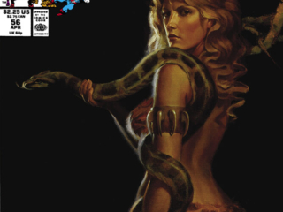 Marvel Fanfare #56 cover; painted art, Joe Chiodo; Shanna the She-Devil, python
