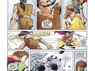 Marvel Graphic Novel #15, pg. 54; pencils and inks, Charles Vess Marvel Graphic Novel #15, pg. 54; pencils and inks, Charles Vess; Greyval Grimson, rock trolls, Oddbrand Otter, Tales of Asgard, The Raven Banner