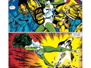 Marvel Graphic Novel #18 &ndash;&nbsp;The Sensational She-Hulk, pg. 14; pencils, John Byrne; inks, Kim DeMulder; Jennifer Walters, Mandroids