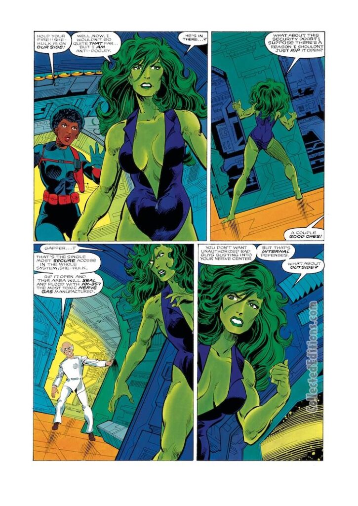 Marvel Graphic Novel #18 – The Sensational She-Hulk, pg. 52; pencils, John Byrne; inks, Kim DeMulder; Jennifer Walters, Misty Knight
