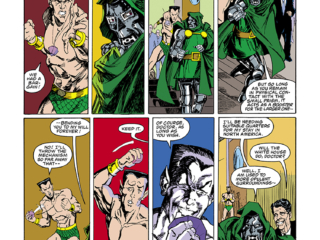 Marvel Graphic Novel #27, pg. 27; pencils and inks, Bob Hall; Namor the Sub-Mariner, Doctor Doom, Ronald Reagan