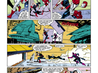Marvel Graphic Novel #27, pg. 34; pencils and inks, Bob Hall Marvel Graphic Novel #27, pg. 34; pencils and inks, Bob Hall; Emperor Doom, Doctor Doom, West Coast Avengers, Hawkeye, Iron Man, Tony Stark, Wonder Man, Mockingbird