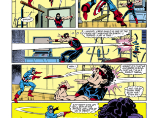 Marvel Graphic Novel #27, pg. 42; pencils and inks, Bob Hall; Captain America, Wonder Man