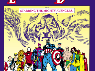Marvel Graphic Novel #27 cover; pencils, Bob Hall; inks, Keith Williams Marvel Graphic Novel #27 cover; pencils, Bob Hall; inks, Keith Williams; Emperor Doom, Doctor Doom, Starring the Mighty Avengers, by David Michelinie, Captain America, West Coast Avengers, Wonder Man, Hawkeye, Iron Man, Tiger, Mockingbird, Eros, Sub-Mariner, Wasp, Vision, Scarlet Witch