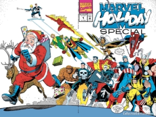 Marvel Holiday Special 1991 cover; pencils and inks, Arthur Adams; Santa Claus, Ghost Rider, Captain America, Colossus, Thor, Spider-Man, Banshee, Fantastic Four
