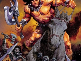 Savage Sword of Conan Omnibus Vol. 6 HC – Regular Edition (Dan Panosian) Savage Sword of Conan Omnibus Vol. 6 HC – Regular Edition (Dan Panosian) Conan the Barbarian, Marvel, battle axe, horseback, dust jacket cover