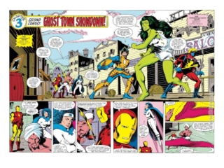 Marvel Super Hero Contest of Champions #2, pgs. 14-15; pencils, John Romita Jr.; inks, Pablo Marcos; Ghost Town Showdown, She-Hulk, Sabra, Iron Man, Arabian Knight, Captain Britain, Defensor