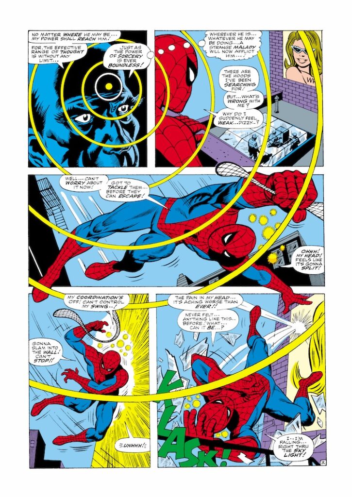 Marvel Super-Heroes #14, pg. 3; pencils, Ross Andru; pencils and inks, Bill Everett; Spider-Man, Sorcerer, first appearance, tryout issue
