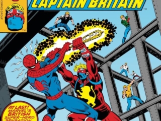 Marvel Team-Up #65 cover; pencils, George P&eacute;rez; inks, Joe Sinnott; Spider-Man, Captain Britain, Brian Braddock, At Last, Marvel&rsquo;s British Super-Hero Sensation Explodes on the Stateside Scene And Guess Who&rsquo;s Caught in the Blast