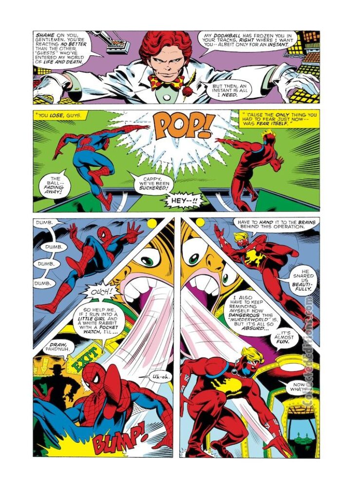 Marvel Team-Up #66, pg. 7; pencils, John Byrne; inks, Dave Hunt; Spider-Man, Captain Britain, Arcade