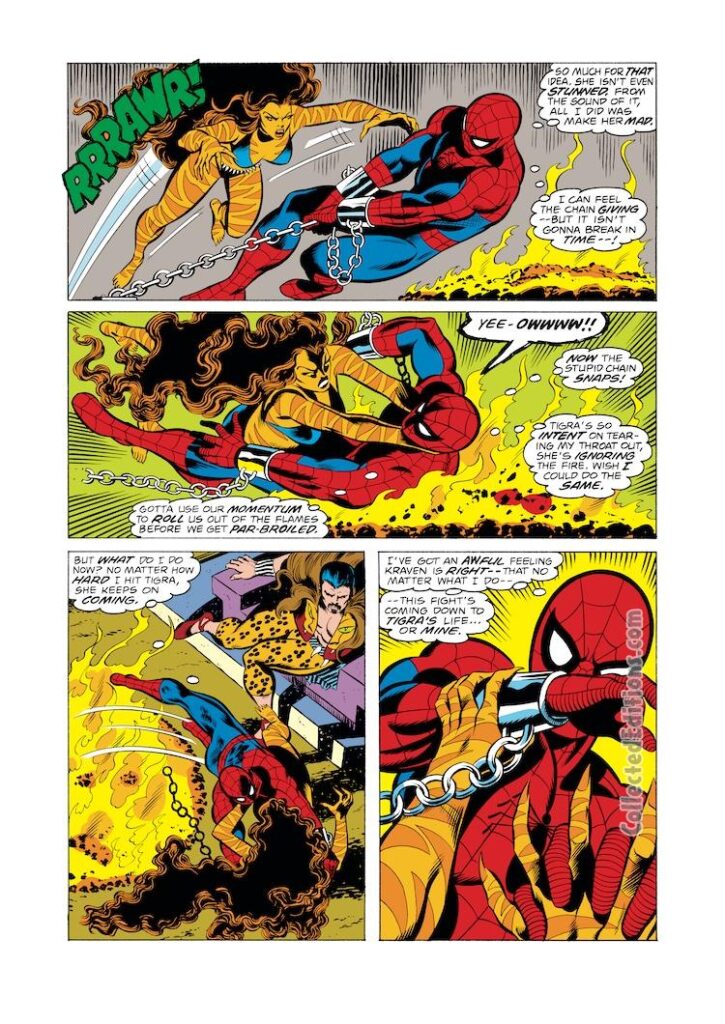 Marvel Team-Up #67, pg. 9; pencils, John Byrne; inks, Dave Hunt; Spider-Man, Tigra, Kraven the Hunter
