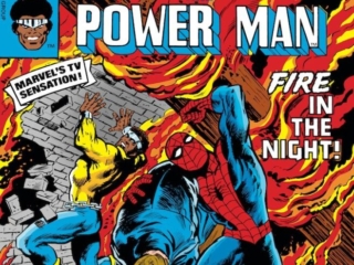 Marvel Team-Up #75 cover; pencils and inks, Bob Hall; Spider-Man, Power Man, Luke Cage, Fire in the Night, Marvel&rsquo;s TV Sensation