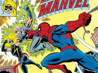 Marvel Team-Up #77 cover; pencils, John Romita Jr.; inks, Al Milgrom; Spider-Man, Ms. Marvel, Carol Danvers, When Strikes the Silver Dagger