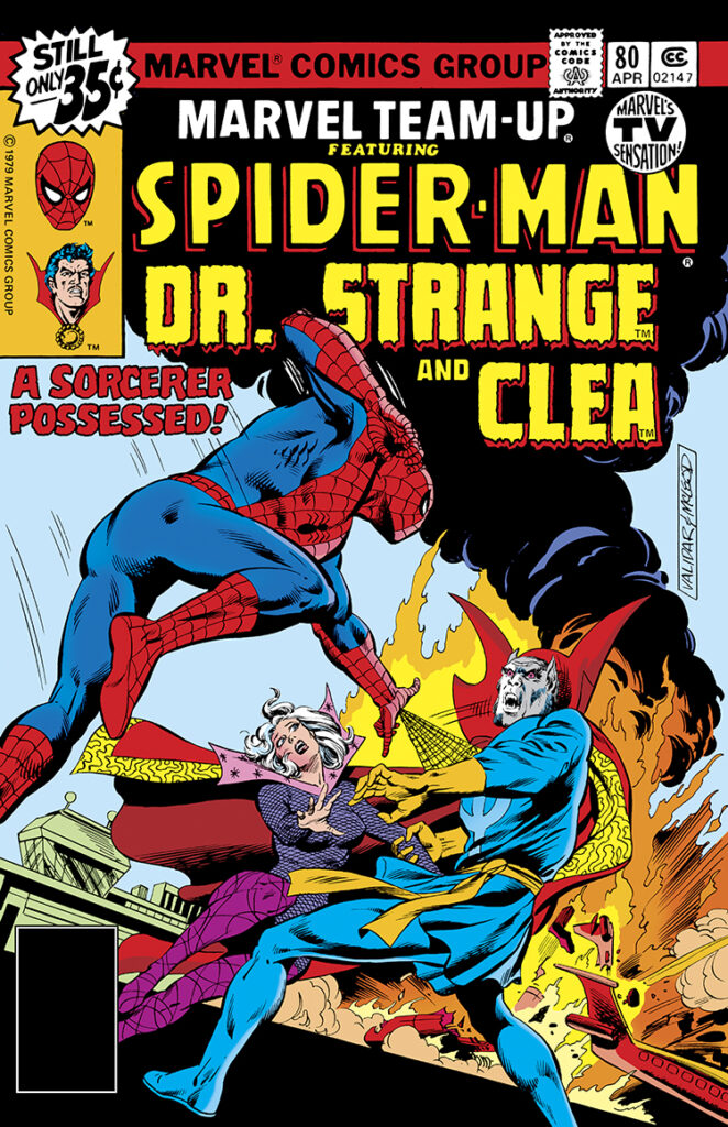 Marvel Team-Up #80 cover; pencils, Rich Buckler; inks, Bob McLeod; Spider-Man, Doctor Strange, Clea, A Sorcerer Possessed