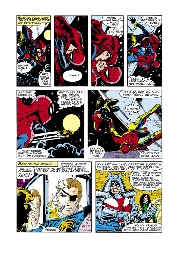 Marvel Team-Up #84, pg. 8; layouts, Sal Buscema; pencils and inks, Steve Leialoha; Spider-Man; Black Widow, Viper, Silver Samurai, Nick Fury