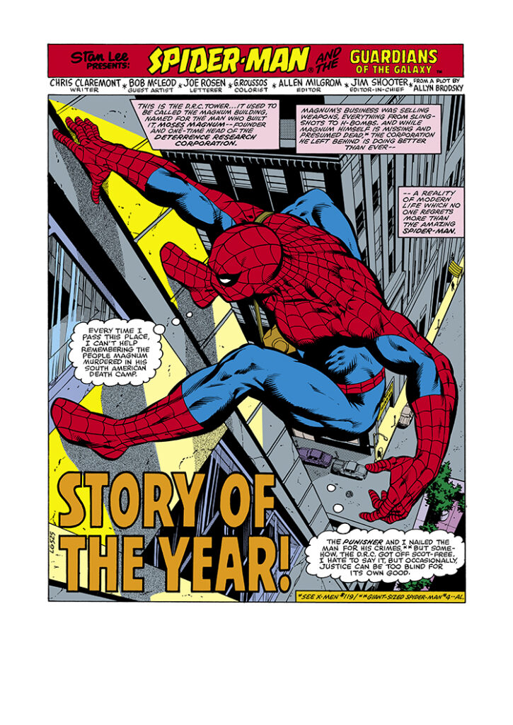 Marvel Team-Up #86, pg. 1; pencils and inks, Bob McLeod; Spider-Man, Guardians of the Galaxy, Stan Lee Presents, Story of the Year, Chris Claremont