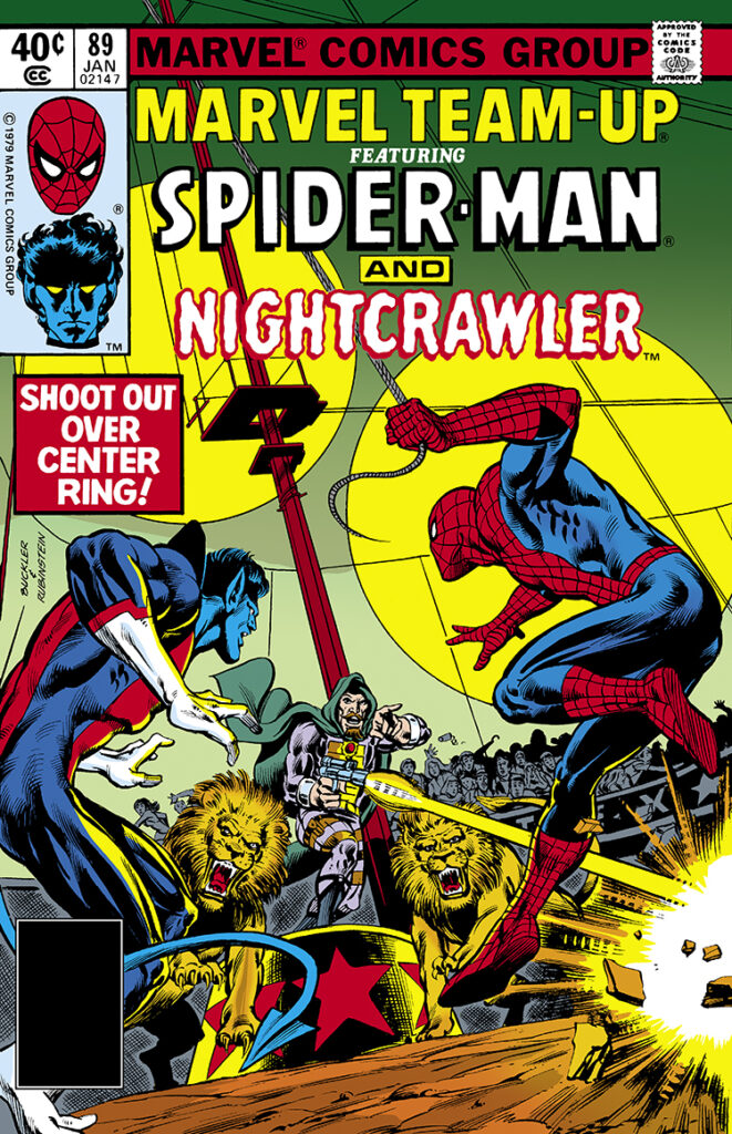 Marvel Team-Up #89 cover; pencils, Rich Buckler; inks, Joe Rubinstein; Spider-Man, Nightcrawler, X-Men, Kurt Wagner, Shootout Over Center Ring, Cutthroat