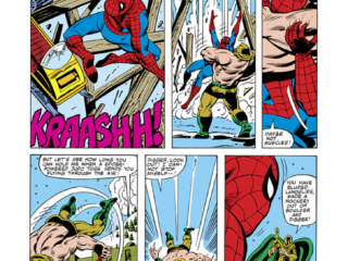 Marvel Treasury Edition #25, pg. 6; pencils, Herb Trimpe; inks, Bruce Patterson; Amazing Spider-Man and Incredible Hulk at the Winter Olympics; Lake Placid New York; Water-Witch