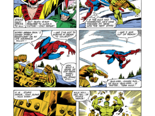 Marvel Treasury Edition #25, pg. 48; pencils, Herb Trimpe; inks, Bruce Patterson; Amazing Spider-Man and Incredible Hulk at the Winter Olympics; Lake Placid New York; Mole Man, Kala