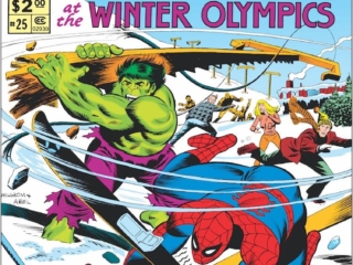 Marvel Treasury Edition #25 cover; pencils, Al Milgrom; inks, Jack Abel; Spider-Man vs. The Hulk at the Winter Olympics, All New All Exciting
