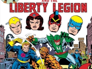 Marvel Two-In-One #20 cover; pencils, Jack Kirby; inks, Frank Giacoia; Thing and the Liberty Legion, Whizzer, Miss America, Patriot, Blue Diamond, Master Man, U-Man, Skyshark