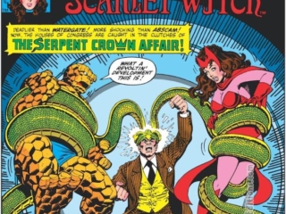 Marvel Two-In-One #66 cover; pencils, George P&eacute;rez; inks, Terry Austin; Scarlet Witch, Thing, Serpent Crown Affair