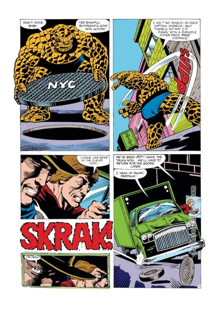 Marvel Two-In-One #70, pg. 14; layouts, Michael Netzer; pencils and inks, Gene Day; Thing, manhole cover