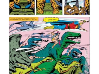 Marvel Two-In-One #73, pg. 12; pencils, Ron Wilson; inks, Chic Stone; Thing, Quasar, dinosaurs