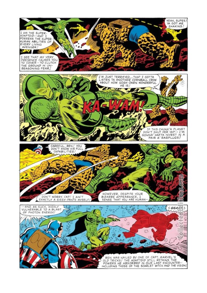 Marvel Two-In-One #75, pg. 31; layouts, Alan Kupperberg; pencils and inks, Chic Stone; Super-Adaptoid, Thing, Captain America