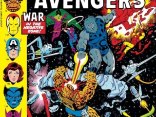 Marvel Two-In-One #75 cover; pencils, Alan Kupperberg; inks, Joe Sinnott; Avengers, Thing, Iron Man, Captain America, Wasp, Beast, Hawkeye, War in the Negative Zone, Blastaar, special double-sized issue, Annihilus