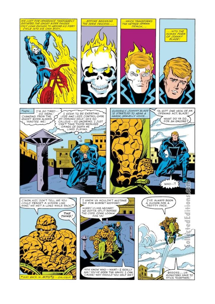 Marvel Two-In-One #80, pg. 9; pencils, Ron Wilson; inks, Chic Stone; Ghost Rider, Johnny Blaze, Thing