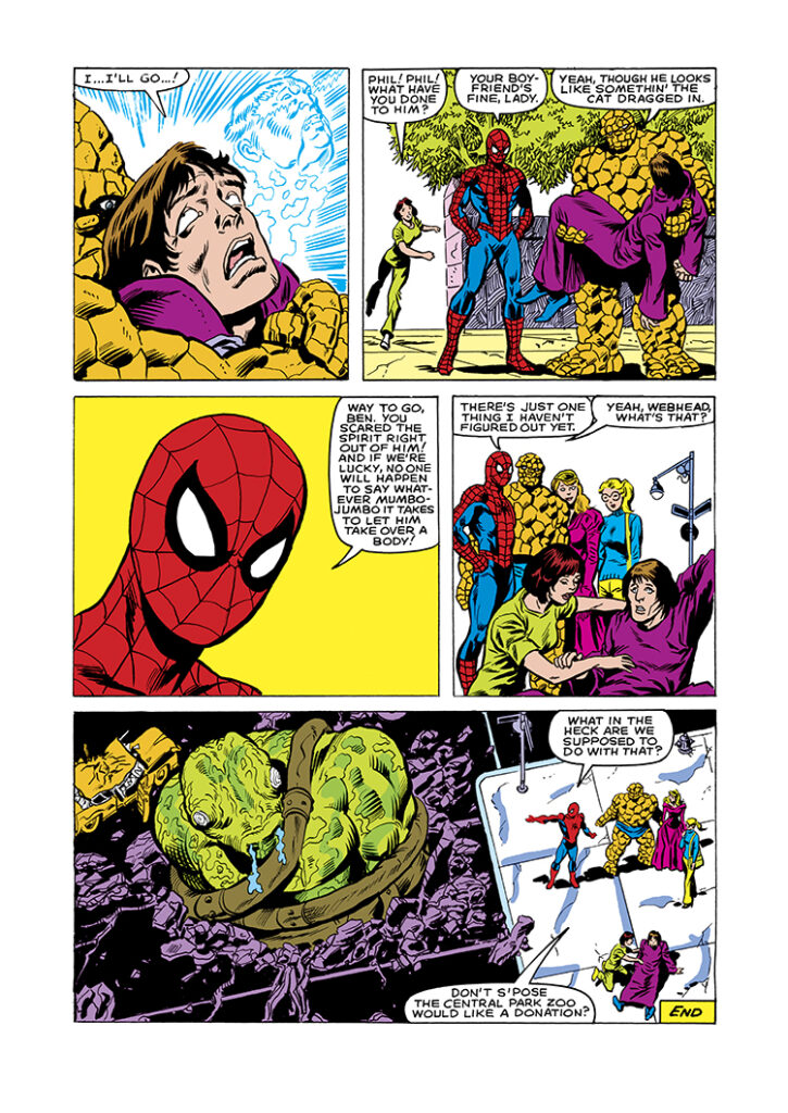 Marvel Two-In-One #90, pg. 21; pencils, Alan Kupperberg; inks, Jim Mooney; Thing, Spider-Man