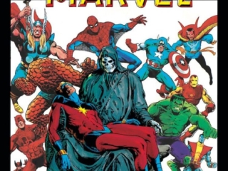 Marvel Graphic Novel #1: The Death of Captain Marvel cover; pencils and inks, Jim Starlin; Mar-Vell, Hulk, Iron Man, Colossus, Doctor Strange, Captain America, Spider-Man, Thor, Thing, Daredevil, Wolverine, Lady Death