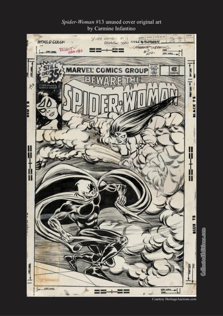Marvel Masterworks: Spider-Woman Vol. 2 bonus material, unused original cover art, Spider-Woman #13, Carmine Infantino, the Shroud
