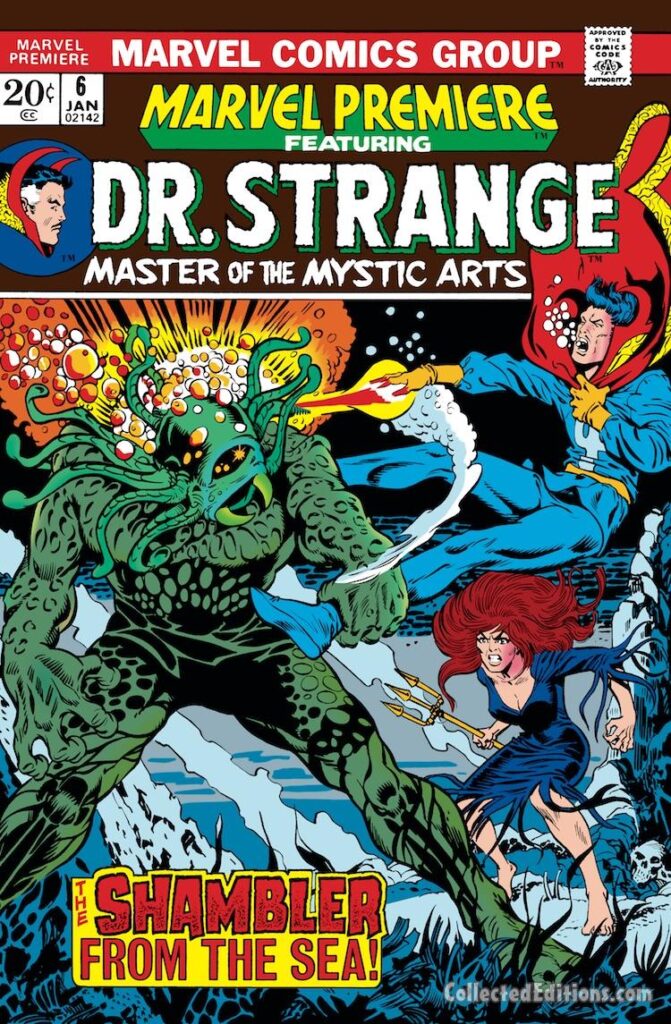 Marvel Premiere #6 cover; pencils and inks, Mike Ploog; alterations, Frank Giacoia; Shambler from the Sea, Doctor Strange