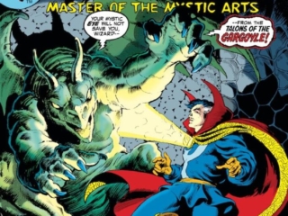 Marvel Premiere #12 cover; pencils and inks, Frank Brunner; Doctor Strange, Gargoyle, Doorway to Doom