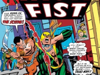 Marvel Premiere #16 cover; pencils, Gil Kane; inks, Dick Giordano; Iron Fist, Danny Rand, The Scythe, kung fu, karate, martial arts, Jaws of the Dragon