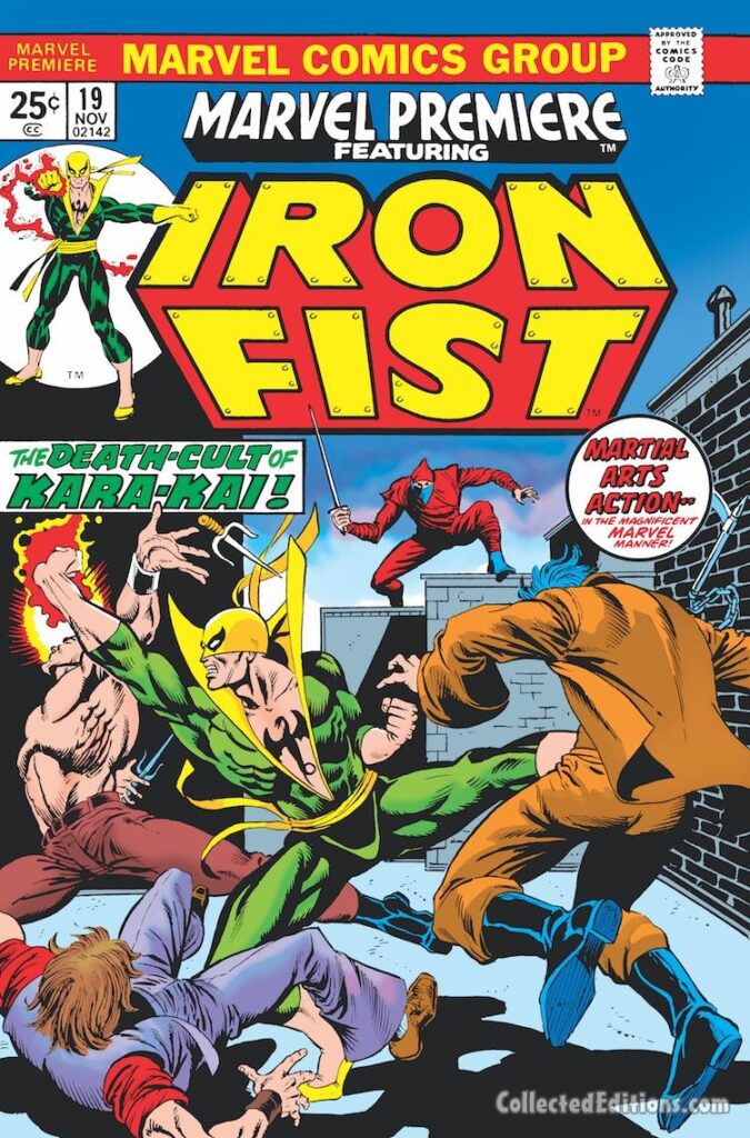 Marvel Premiere #19 cover; pencils, Jim Starlin; inks, Al Milgrom; Death Cult of Kara-Kai, Iron Fist, Martial Arts Mayhem, kung fu, karate