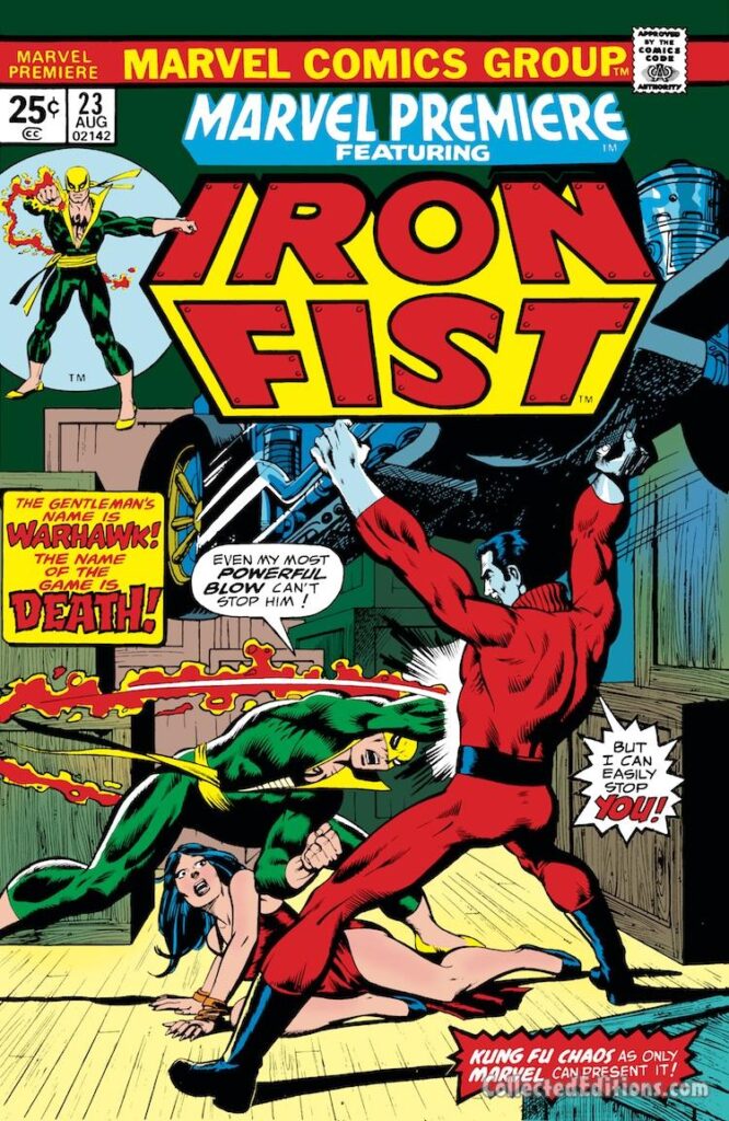 Marvel Premiere #23 cover; pencils, Gil Kane; inks, Bob McLeod; Warhawk, Kung fu, Iron Fist