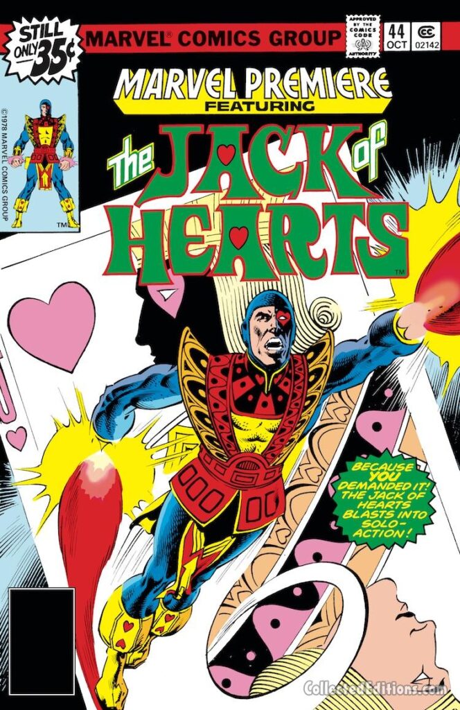 Marvel Premiere #44 cover; pencils, Mike Zeck; inks, Rudy Nebres; Jack of Hearts solo action