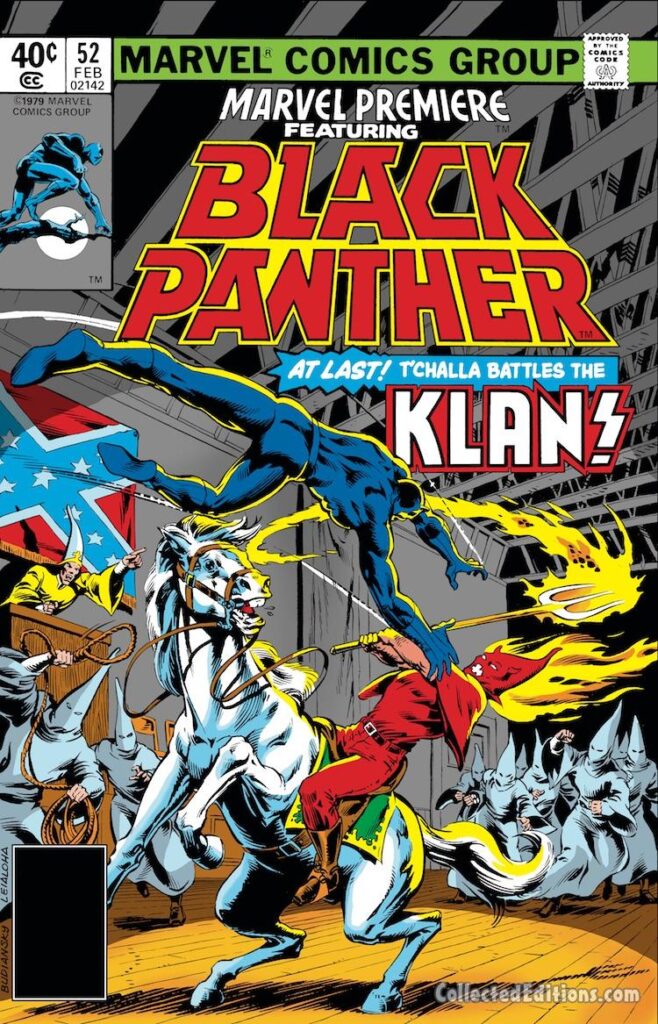 Marvel Premiere #52, cover; pencils, Bob Budiansky; inks, Steve Leialoha; T&#039;Challa battles the Klan, Confederate flag