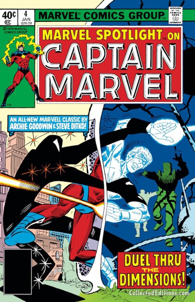 Marvel Spotlight #4 cover; pencils and inks, Steve Ditko; Duel Thru the Dimensions, Archie Goodwin, Captain Marvel, Mar-Vell