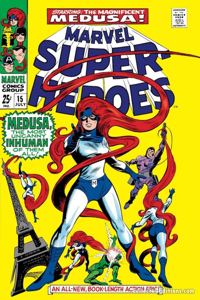 Marvel Super-Heroes #15 cover; pencils, Gene Colan; inks, Frank Giacoia; Medusa, solo story, Inhumans