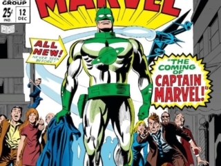 Marvel Super-Heroes #12 cover; pencils, Gene Colan; inks, Frank Giacoia; Mar-Vell, Captain Marvel, first appearance, origin issue, the Coming of Captain Marvel