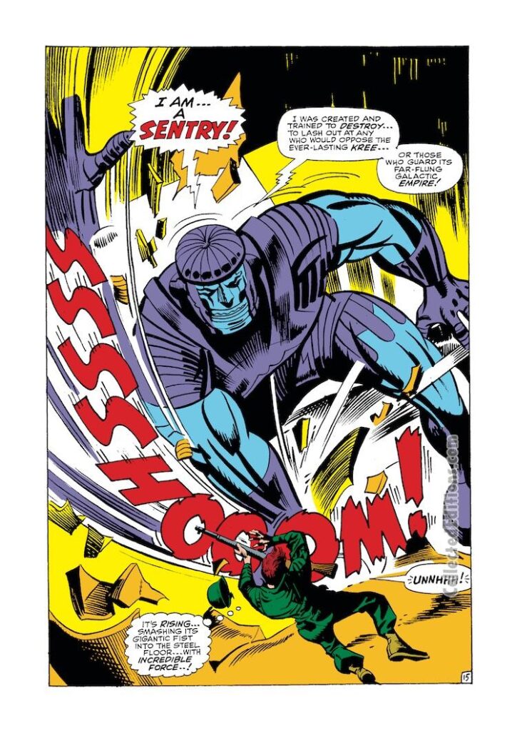 Marvel Super-Heroes #13, pg. 15; pencils, Gene Colan; inks, Paul Reinman; Captain Marvel, Mar-Vell, Sentry, Kree