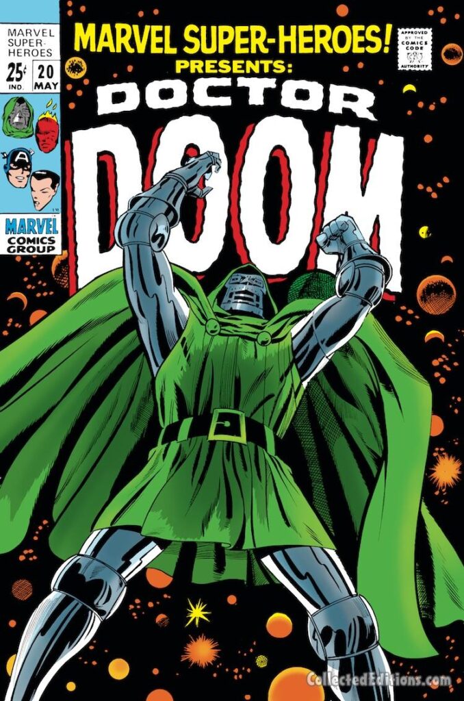 Marvel Super-Heroes #20 cover; pencils, Larry Lieber; inks, Vince Colletta; Doctor Doom, Dr. Doom, Fantastic Four, solo story