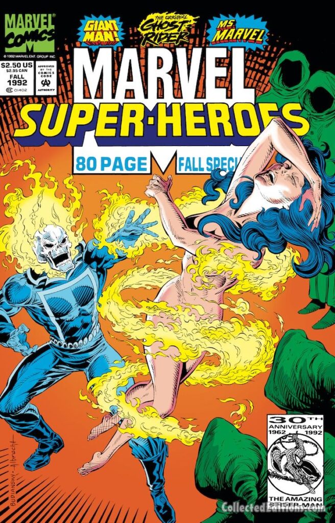 Marvel Super-Heroes #11 cover; pencils, Bob Budianksy; inks, Jeffrey Albrecht; Carol Danvers, Captain Marvel, Ghost Rider