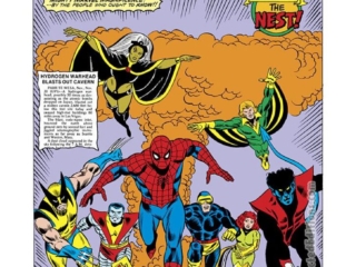 Marvel Team-Up Annual #1, pg. 1; pencils, Sal Buscema; inks, Mike Esposito; Spider-Man, Uncanny X-Men, Jean Grey, Phoenix, Cyclops; The Lords of Light and Darkness, Bill Mantlo, splash page
