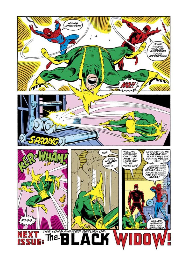 Marvel Team-Up #56, pg. 17; pencils, Sal Buscema; inks, Dave Hunt; Spider-Man, Electro, Daredevil